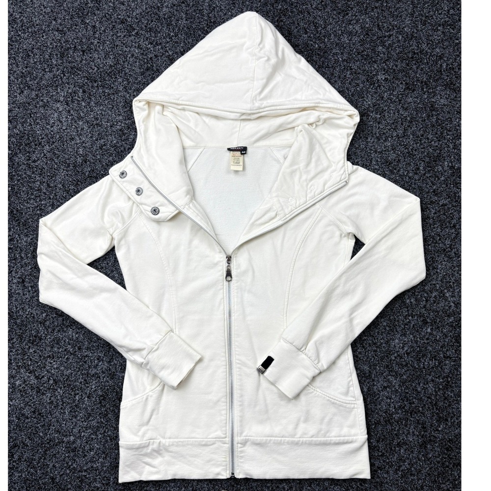 Miss Sixty Collection Womens Off White Full Zip Hoodie Snap Collar Size Medium